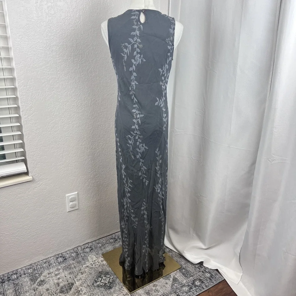 Vintage Y2K Merona Maxi Dress Womens 6 Gray Blue Floral Sheer Fairy Fairygrunge